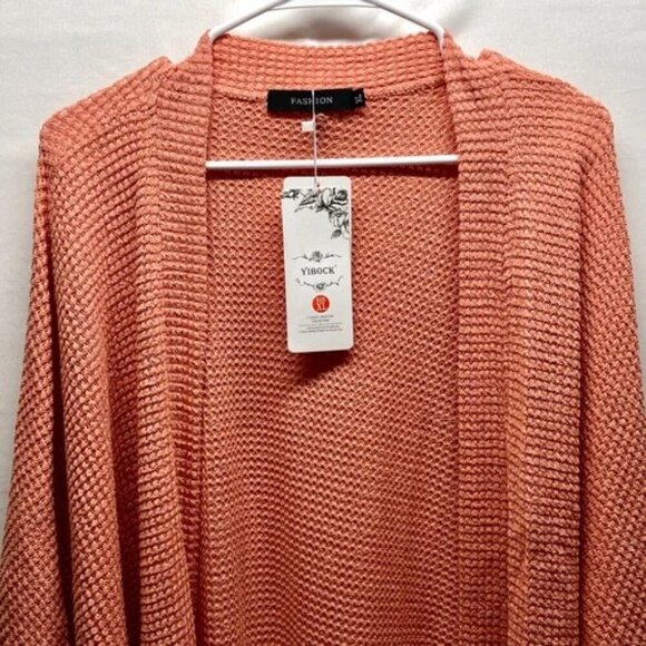 Fashion Brand Women's XL Open Front Cardigan Knit Kimono Wrap Salmon Pink NWT - Picture 2 of 12